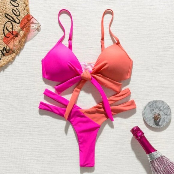 Neon Knot Two Tone Bikini Set - Picture 6 of 6